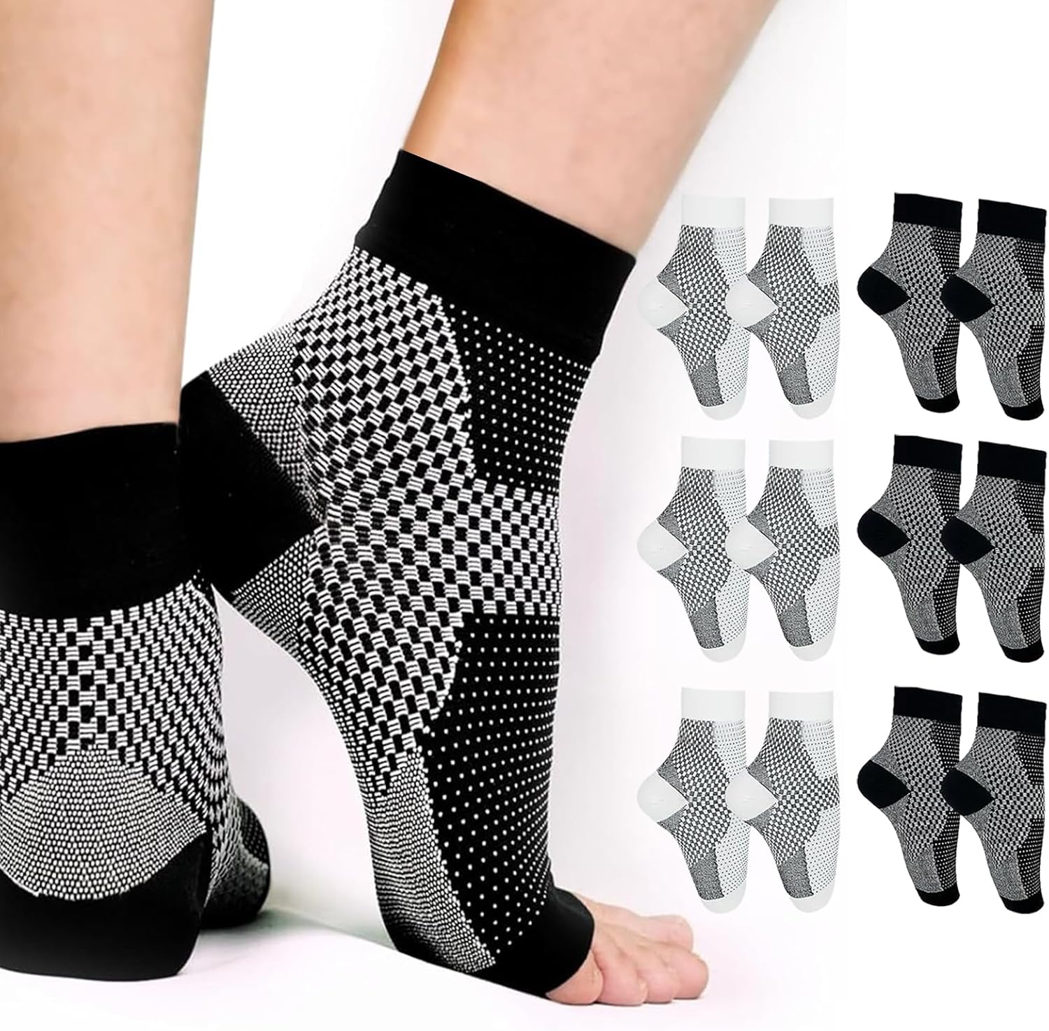 INBOLM 6 Pairs Upgraded Neuropathy Socks for Women and Men,Soothe Relief Socks for Neuropathy Pain Women,Plantar Fasciitis Relief Compression Socks for Arch Pain, Foot Swelling & Fatigue-0