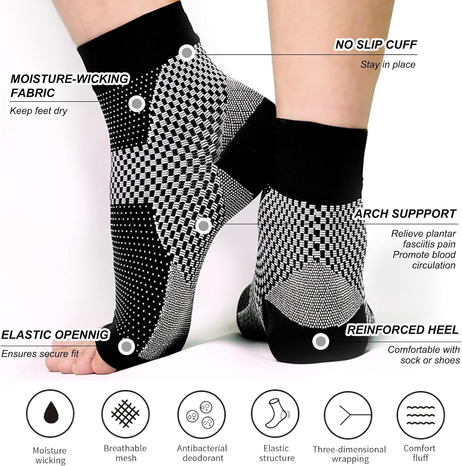 INBOLM 6 Pairs Upgraded Neuropathy Socks for Women and Men,Soothe Relief Socks for Neuropathy Pain Women,Plantar Fasciitis Relief Compression Socks for Arch Pain, Foot Swelling & Fatigue-1