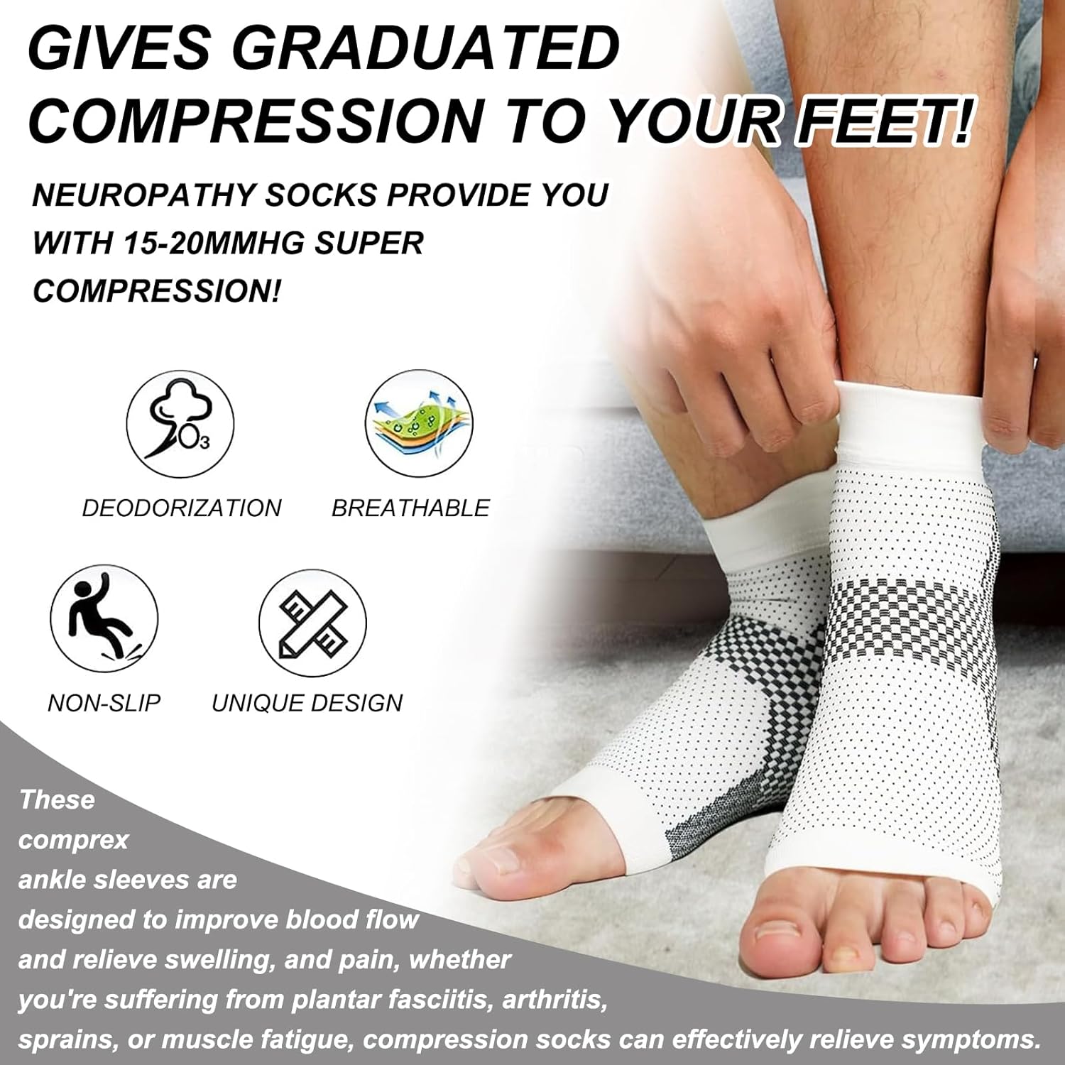 INBOLM 6 Pairs Upgraded Neuropathy Socks for Women and Men,Soothe Relief Socks for Neuropathy Pain Women,Plantar Fasciitis Relief Compression Socks for Arch Pain, Foot Swelling & Fatigue-4