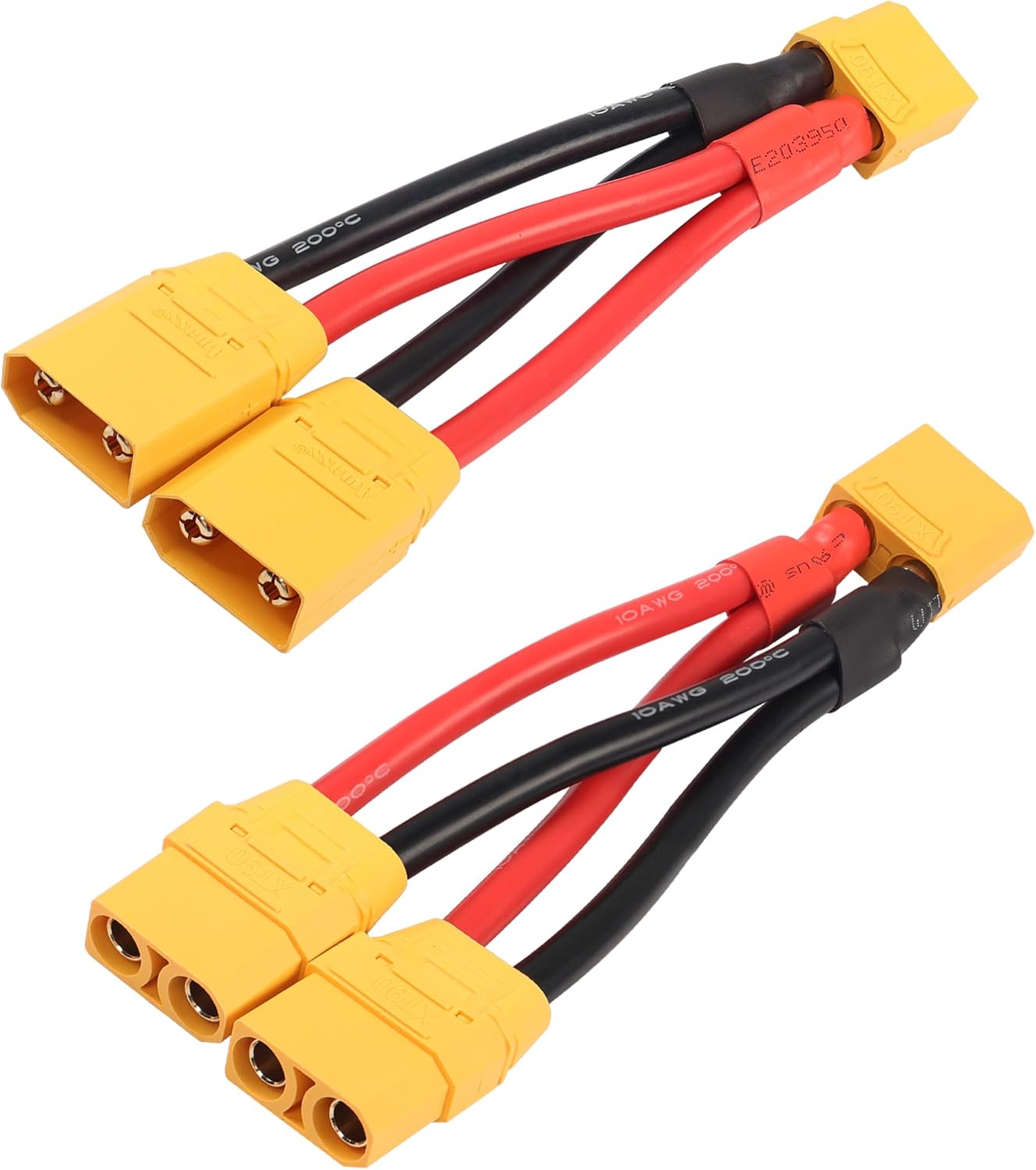 XT90 Parallel Y Splitter Battery Connector YACSEJAO 10AWG XT90 1 to Dual Extension Wire Cord for Quadcopters Multirotors RC LiPo Battery, 1 Pair-0