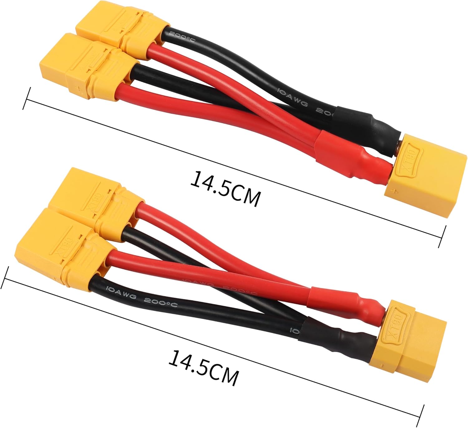 XT90 Parallel Y Splitter Battery Connector YACSEJAO 10AWG XT90 1 to Dual Extension Wire Cord for Quadcopters Multirotors RC LiPo Battery, 1 Pair-6