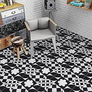 Elffloor Floor Tiles Self Adhesive Vinyl Flooring, Vinyl Floor Tiles, Bathroom Waterproof Peel and Stick Floor Tiles Stick on Kitchen Living Room Black White PVC Material 30X30cm 8pcs 1mm