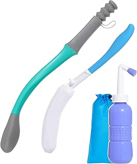 Fanwer Toilet Aids Set for Wiping - Long Handle Butt Wiper for People Overweight, Elderly and Disabled, Bottom Buddy Wiping Aid for Bathroom (4PCS Personal Hygiene Kit)