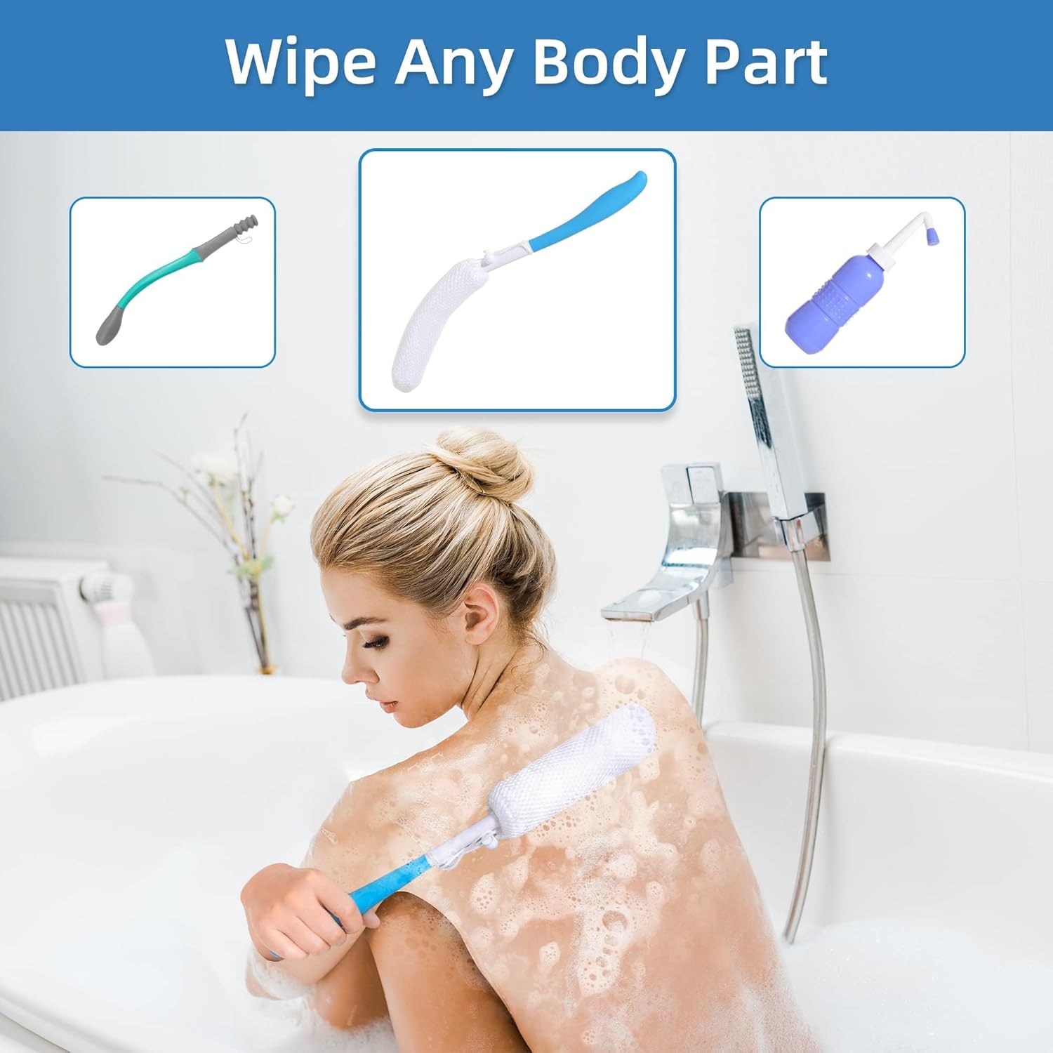 Fanwer Toilet Aids Set for Wiping - Long Handle Butt Wiper for People Overweight, Elderly and Disabled, Bottom Buddy Wiping Aid for Bathroom (4PCS Personal Hygiene Kit)-2