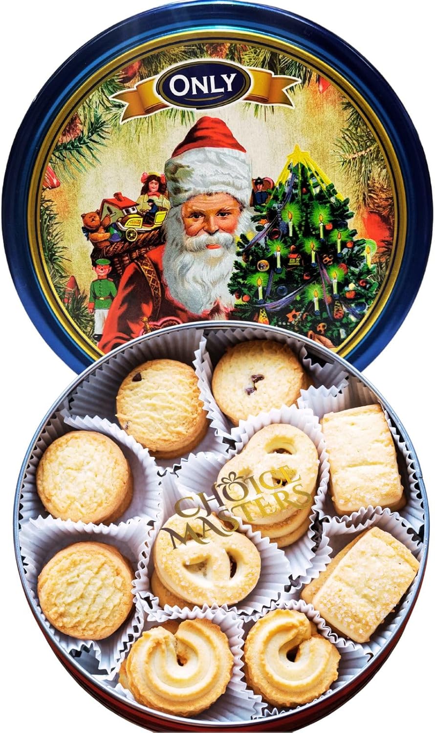 Danish Butter Cookies - Danish Butter Cookies in Festivve Christmas Design Reusable Tin - 454g (16 Ounce) - Great Gift (Santas Grotto)-0