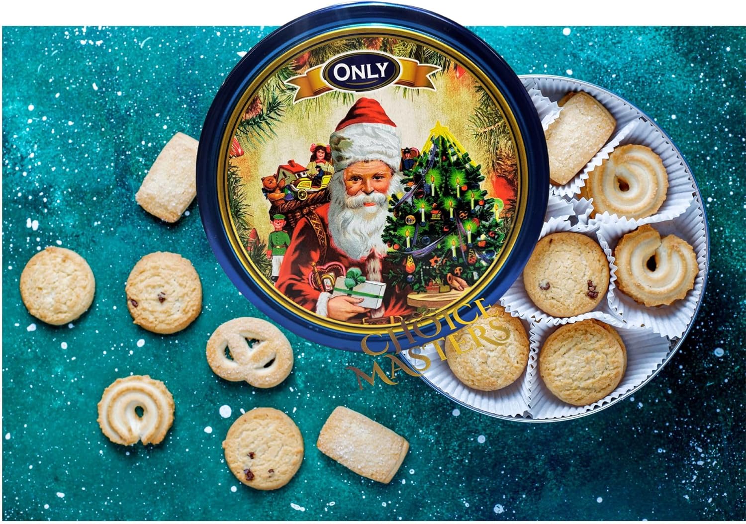 Danish Butter Cookies - Danish Butter Cookies in Festivve Christmas Design Reusable Tin - 454g (16 Ounce) - Great Gift (Santas Grotto)-1