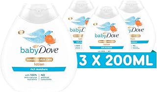 Baby Dove Rich Moisture Baby Lotion - Soothing & Nourishing for Newborns & Infants, Gentle Moisturiser for Dry, Sensitive Skin, Daily Skincare with Delicate Scent, All-Day Hydration - 200ml, Pack of 3