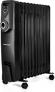 nuovva Oil Filled Radiator Free Standing – Heaters for Home Low Energy – Electric Heater with Thermostat Black – Portable 2500W Radiator with Timer