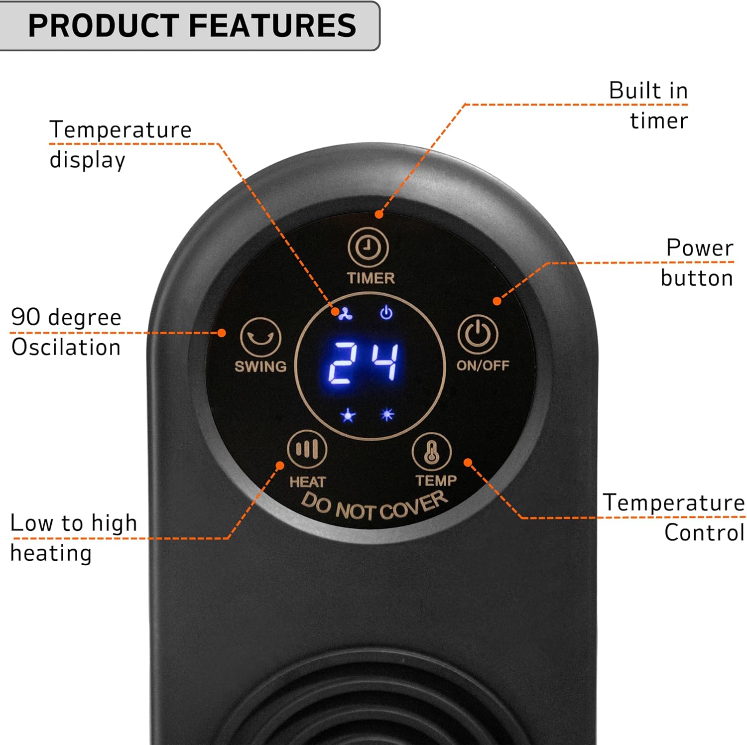 Electric Heater Energy Efficient – Heaters for Home Low Energy – Silent Oscillating Ceramic Fan Heater – Touch Screen, 2000W Tower Halogen Heater Fan With Remote Control – by Nuovva-2