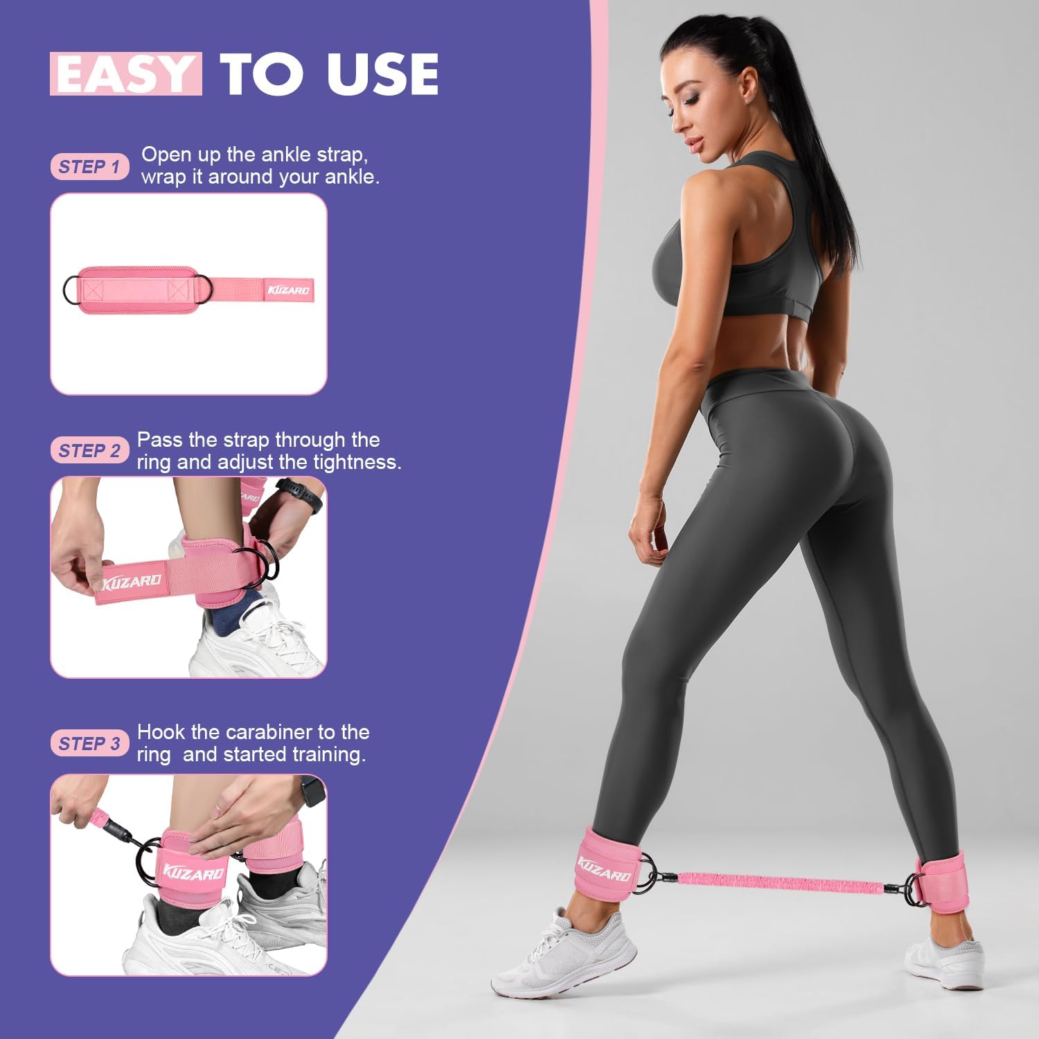 Resistance Bands Set with Ankle Straps, Glutes Workout Equipment, Ankle Weights Bands for Working Out, Butt Exercise Equipment for Women Legs and Glutes-2