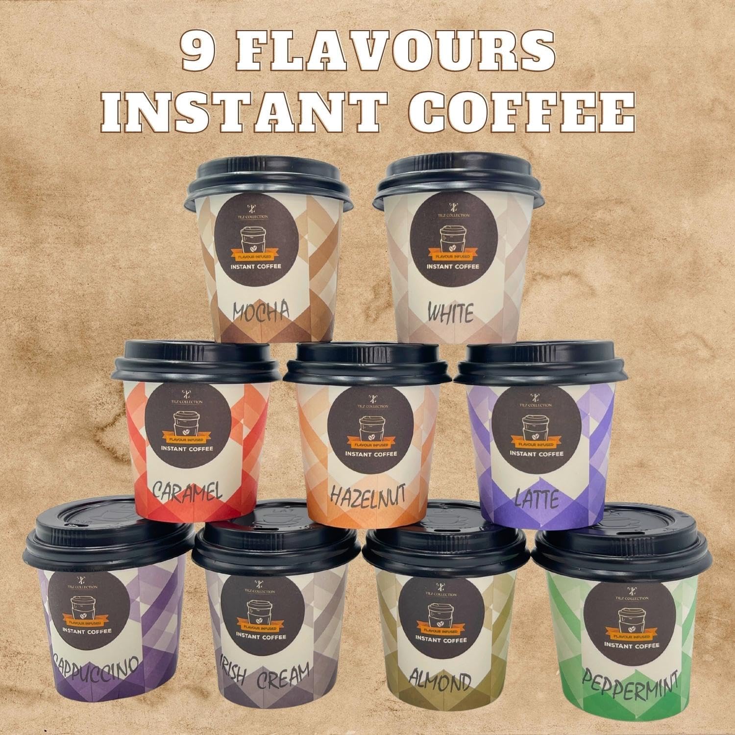 Coffee Gift Set - 9 Instant Coffee Travel Cup Set - Cappuccino, Almond, Hazelnut, Caramel, Latte, Mocha & More - Coffee Christmas Gifts for Coffee Lovers - Christmas Coffee Gifts for Men and Women-1