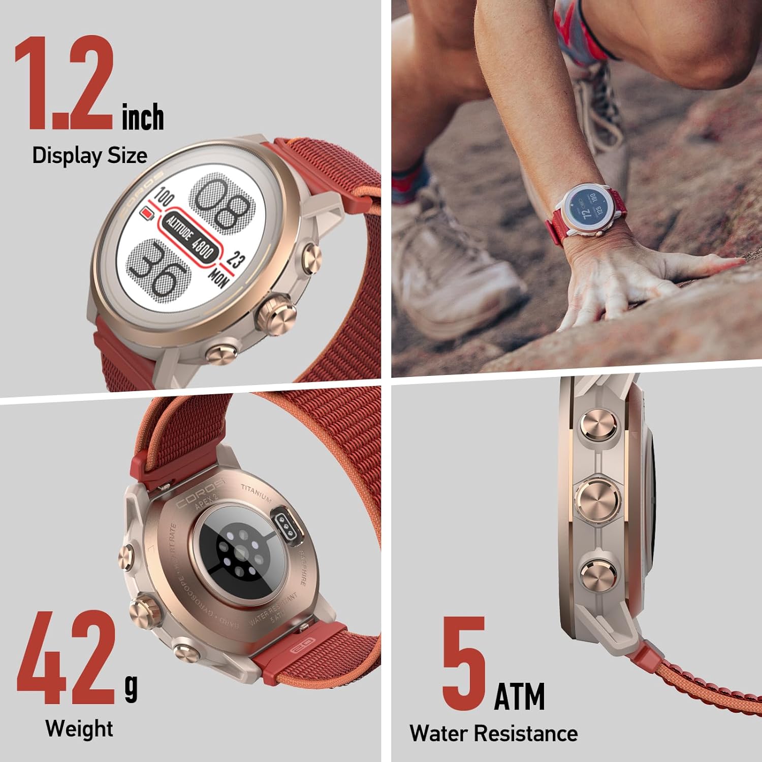 COROS APEX 2 GPS Outdoor Running Watch with Next-Gen Heart Rate Monitor, 45 Hrs GPS Battery, 17 Day Regular Use, Sapphire Glass, Titanium Bezel and Global Offline Map Navigation - Dusty Pink-1