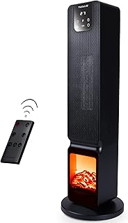 Electric Heater Energy Efficient – Heater Fan with Fireplace Display – Heaters for Home Low Energy – Portable Oscillating Tower Heater Fan – Black Ceramic Heater – by Nuovva