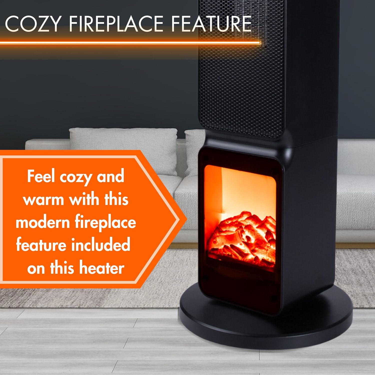 Electric Heater Energy Efficient – Heater Fan with Fireplace Display – Heaters for Home Low Energy – Portable Oscillating Tower Heater Fan – Black Ceramic Heater – by Nuovva-5