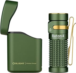 OLIGHT Baton 4 Kit 1,300 Lumens EDC Rechargeable LED Torch,High Lumens Pocket Flashlight with Charging Case and Smart Indicator for Outdoors, Indoors and Emergency(OD Green)