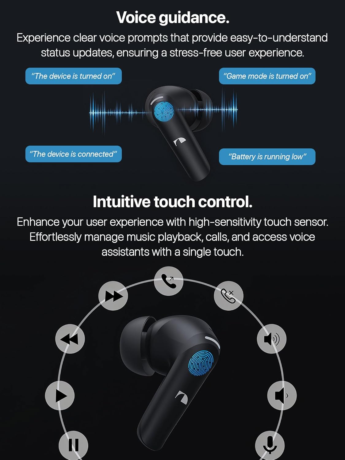 Nakamichi Sound True Wireless In-Ear Earphones, Bluetooth 5.3, English Voice Prompts, ENC Noise Reduction, Hands-free Calling, Wireless Charging With LED Display & Up To 32 Hours Battery Life-3