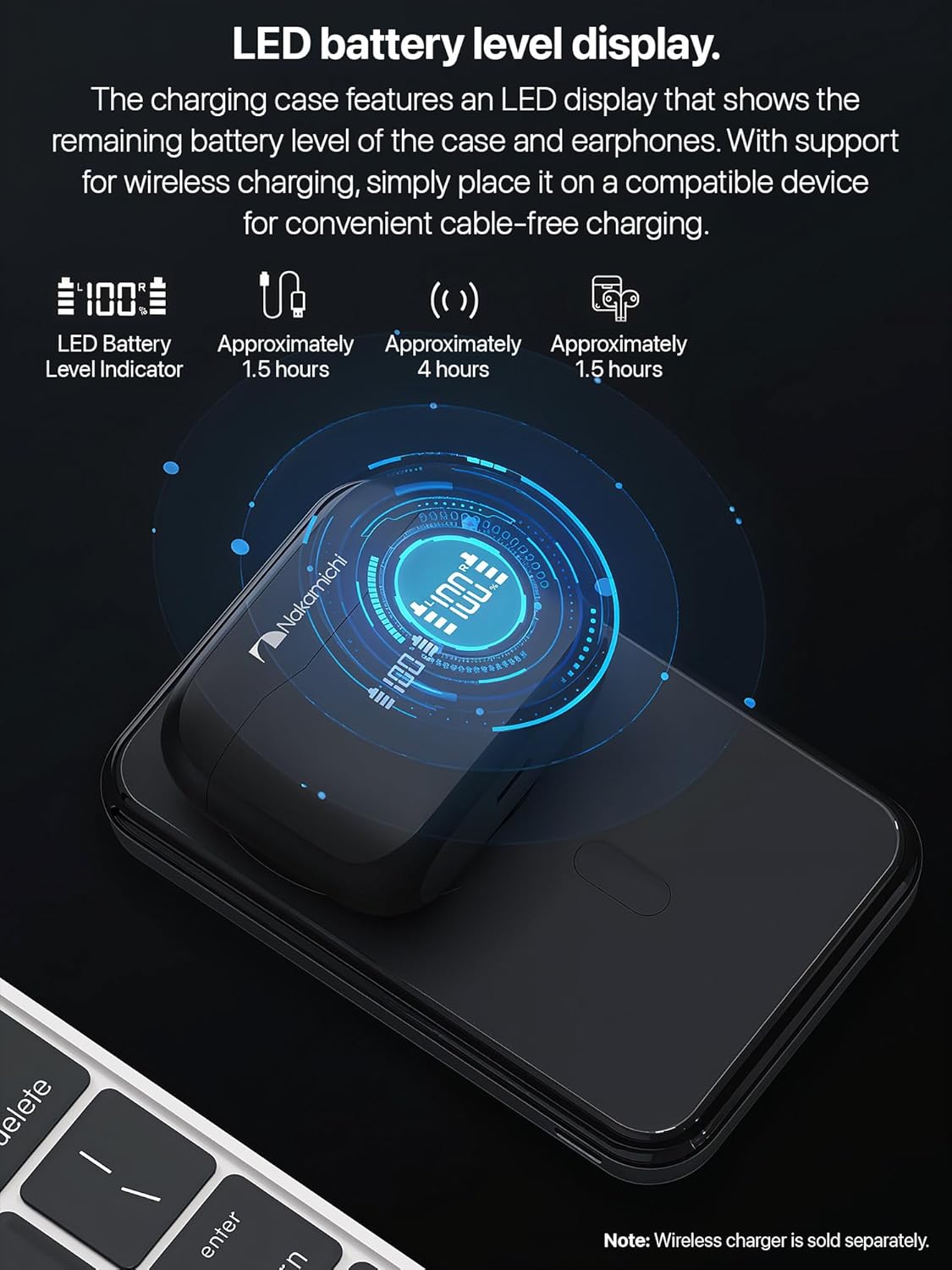 Nakamichi Sound True Wireless In-Ear Earphones, Bluetooth 5.3, English Voice Prompts, ENC Noise Reduction, Hands-free Calling, Wireless Charging With LED Display & Up To 32 Hours Battery Life-6