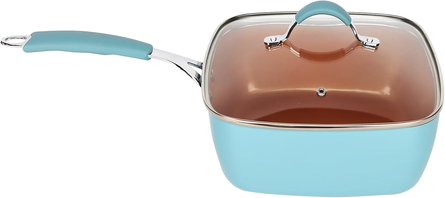 Gr8 Home 14 Piece Induction Cookware Set Non Stick Cooking Pot Frying Pan Steamer Saucepan Kitchenware with Lids (Blue and Copper)-5