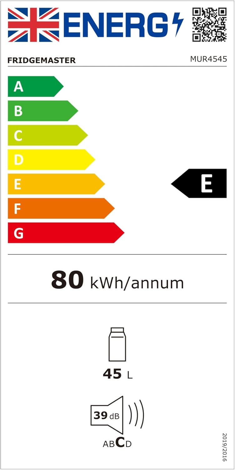 Fridgemaster MUR4545 Small Table Top 45cm Mini Fridge - 45 L - Mechanical Control with Adjustable Thermostat - Reversible Door - 39 dB Low noise - Broad Climate Design - White - E Rated-9
