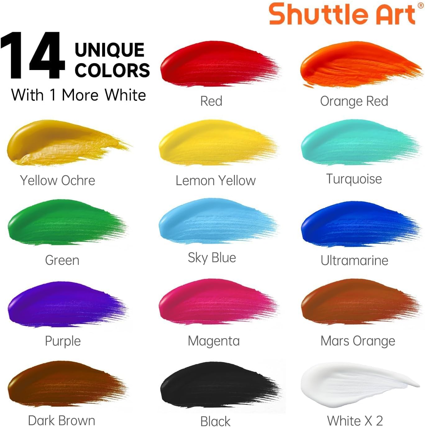 Shuttle Art Acrylic Paint Set, 15 Pack Acrylic Paint Large Bottle Set, 473ml/16oz Each, 14 Colours and 1 Extra White Acrylic Paint, Art Paint for Artists, Beginner & Kids on Rocks Canvas Wood Crafts-1