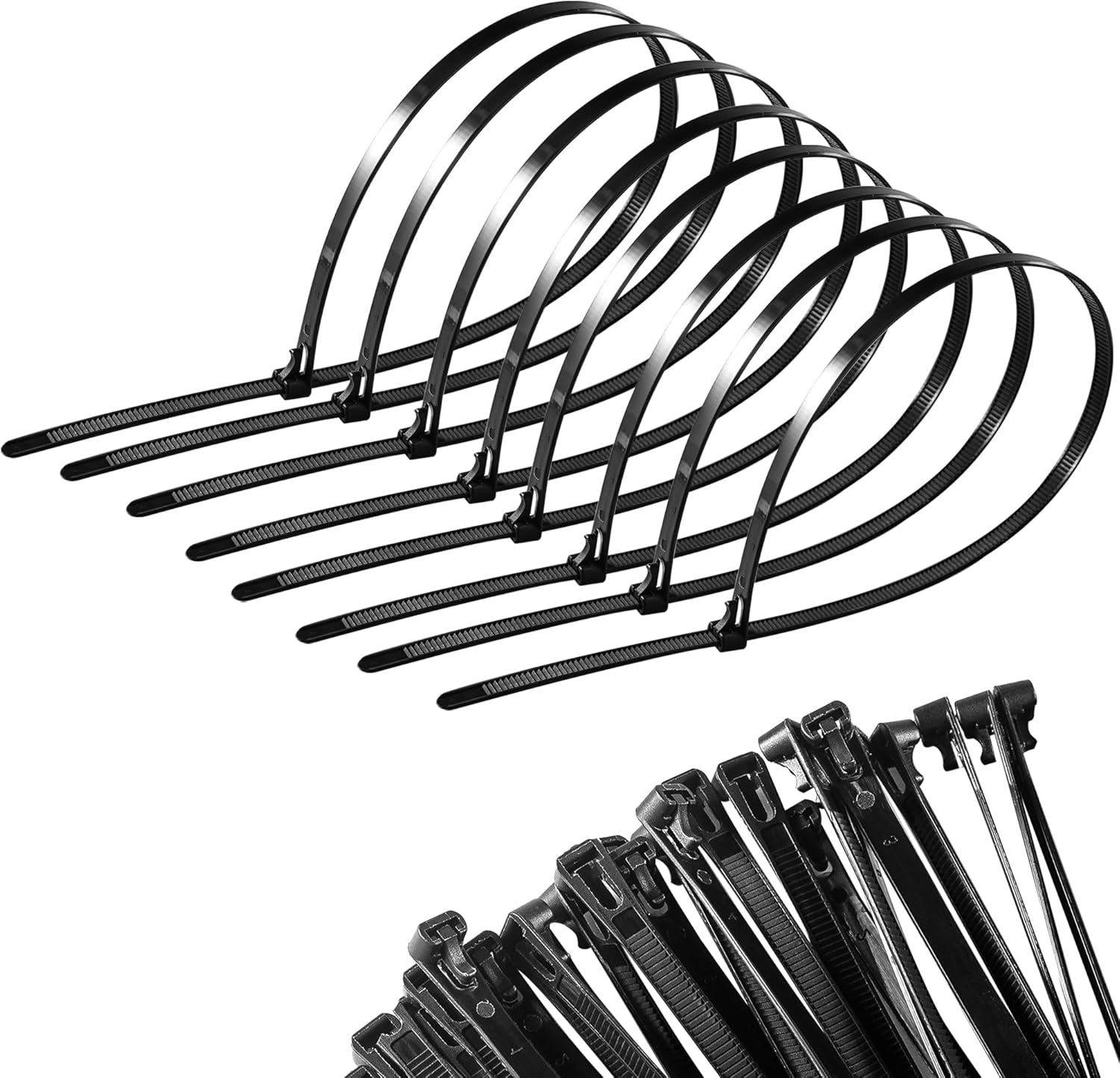 YKUKIZEE 200 Pcs Reusable Cable Tie 400 x 8 mm, Heavy Duty Releasable Zip Ties Strong, Adjustable Tie Wraps Long Black Nylon for Garden Workshop Garage DIY Fencing Home-0