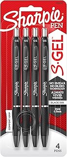 Sharpie S-Gel Pens | Fine Point 0.5mm | Black Ink | Pack of 4 | Retractable Gel Pens | Comfort Grip