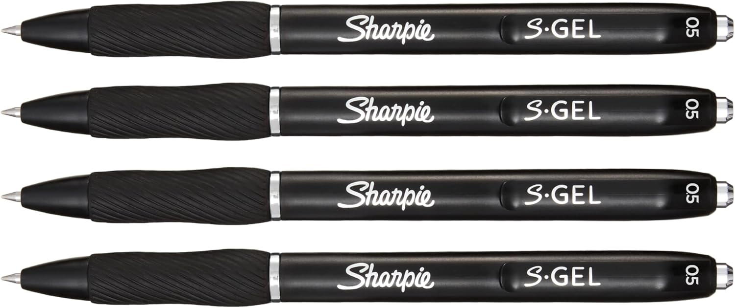 Sharpie S-Gel Pens | Fine Point 0.5mm | Black Ink | Pack of 4 | Retractable Gel Pens | Comfort Grip-2