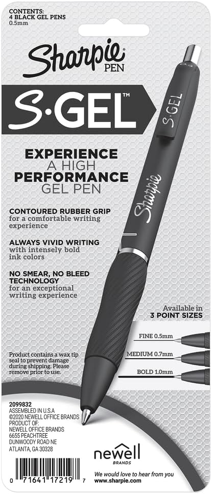 Sharpie S-Gel Pens | Fine Point 0.5mm | Black Ink | Pack of 4 | Retractable Gel Pens | Comfort Grip-8