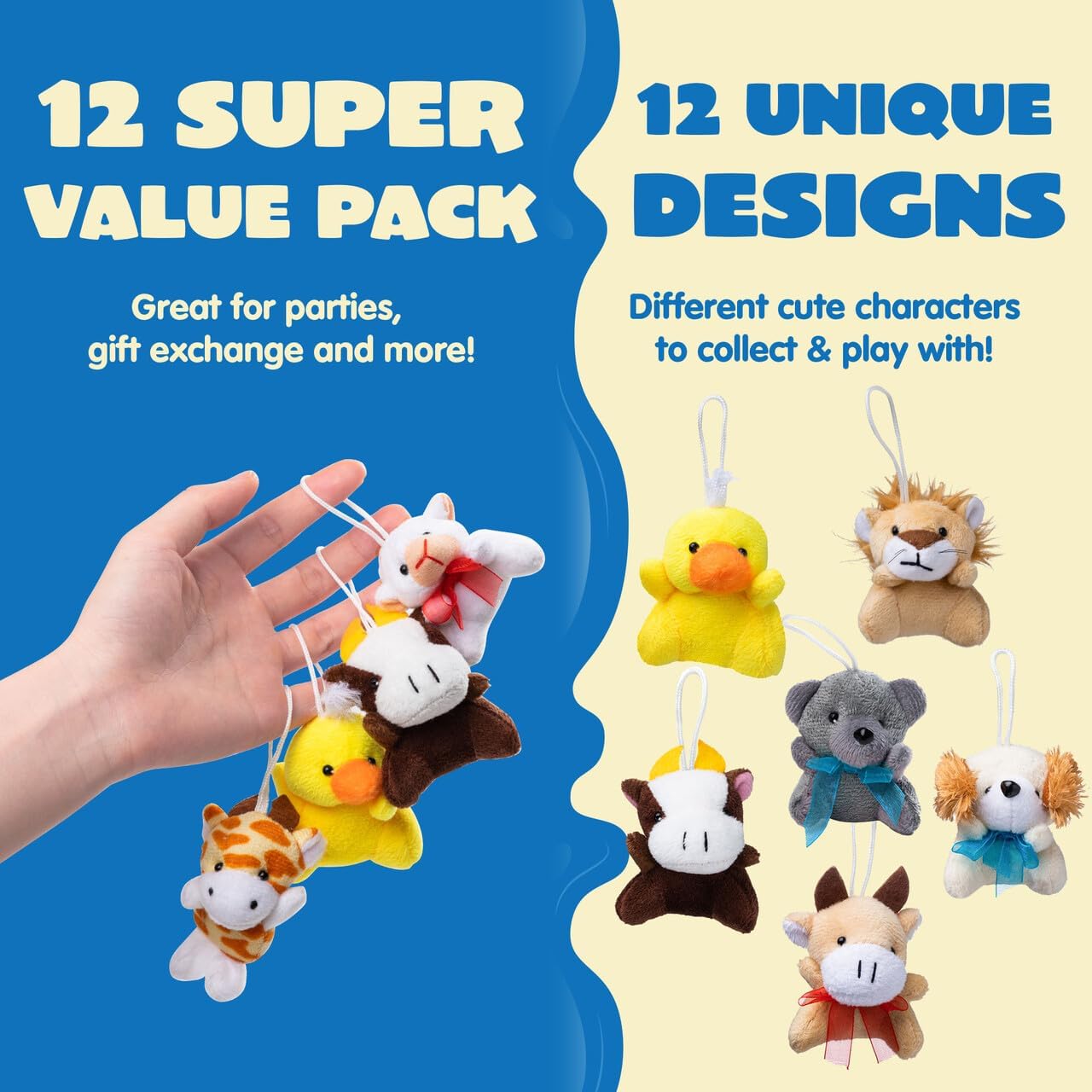 JOYIN 12 Pack Random Mini Animal Plush Toy Assortment (12 Units 3" Each),Bulk Stuffed Animals for Kids, Small Animals Plush Keychain Decoration, Carnival Prizes, Easter Party Favors-1