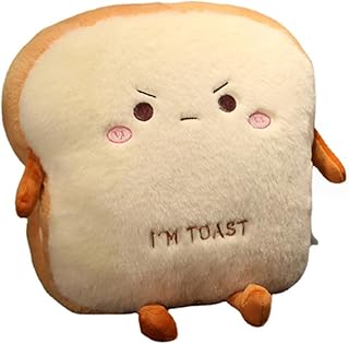 OUKEYI Sliced Bread Plush Pillow,Funny Toast Bread Stuffed Pillow,Adorable Expression Food Plush Nap Pillow with Hand Pocket Seat Cushion Great Gift Choice for Kids Adults (13.7 * 15.7)