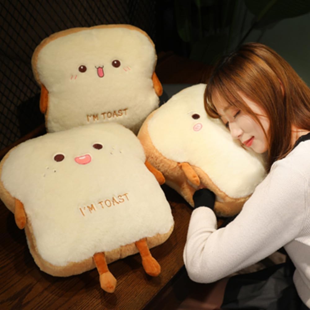 OUKEYI Sliced Bread Plush Pillow,Funny Toast Bread Stuffed Pillow,Adorable Expression Food Plush Nap Pillow with Hand Pocket Seat Cushion Great Gift Choice for Kids Adults (13.7 * 15.7)-3