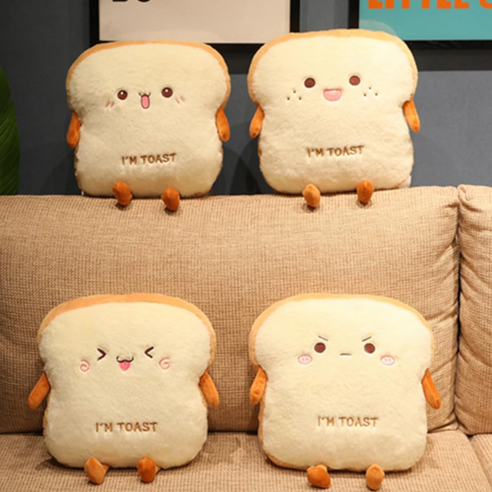 OUKEYI Sliced Bread Plush Pillow,Funny Toast Bread Stuffed Pillow,Adorable Expression Food Plush Nap Pillow with Hand Pocket Seat Cushion Great Gift Choice for Kids Adults (13.7 * 15.7)-5