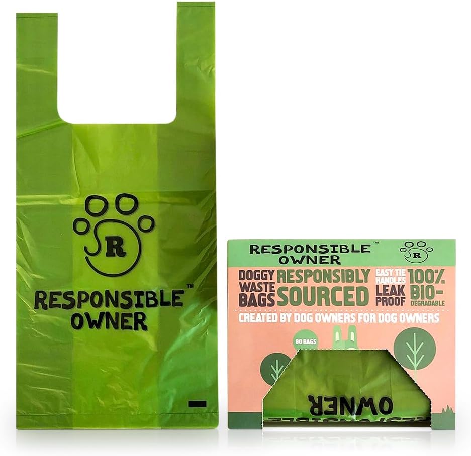 Responsible Owner Dog Poo Bags, 240 Environmentally Friendly, Extra Thick, Super Strong, 100% Biodegradable Dog Bags, With Easy-tie Handles, Leak-proof, Each Dog Poo Bag Measures 17 x 37cm-0