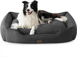 Bedsure Large Dog Bed Washable - Waterproof Dog Beds and Couch with Removable Flannel Cover, Dog Pillow with U-Shape Bolster, Grey, 90x69x25cm