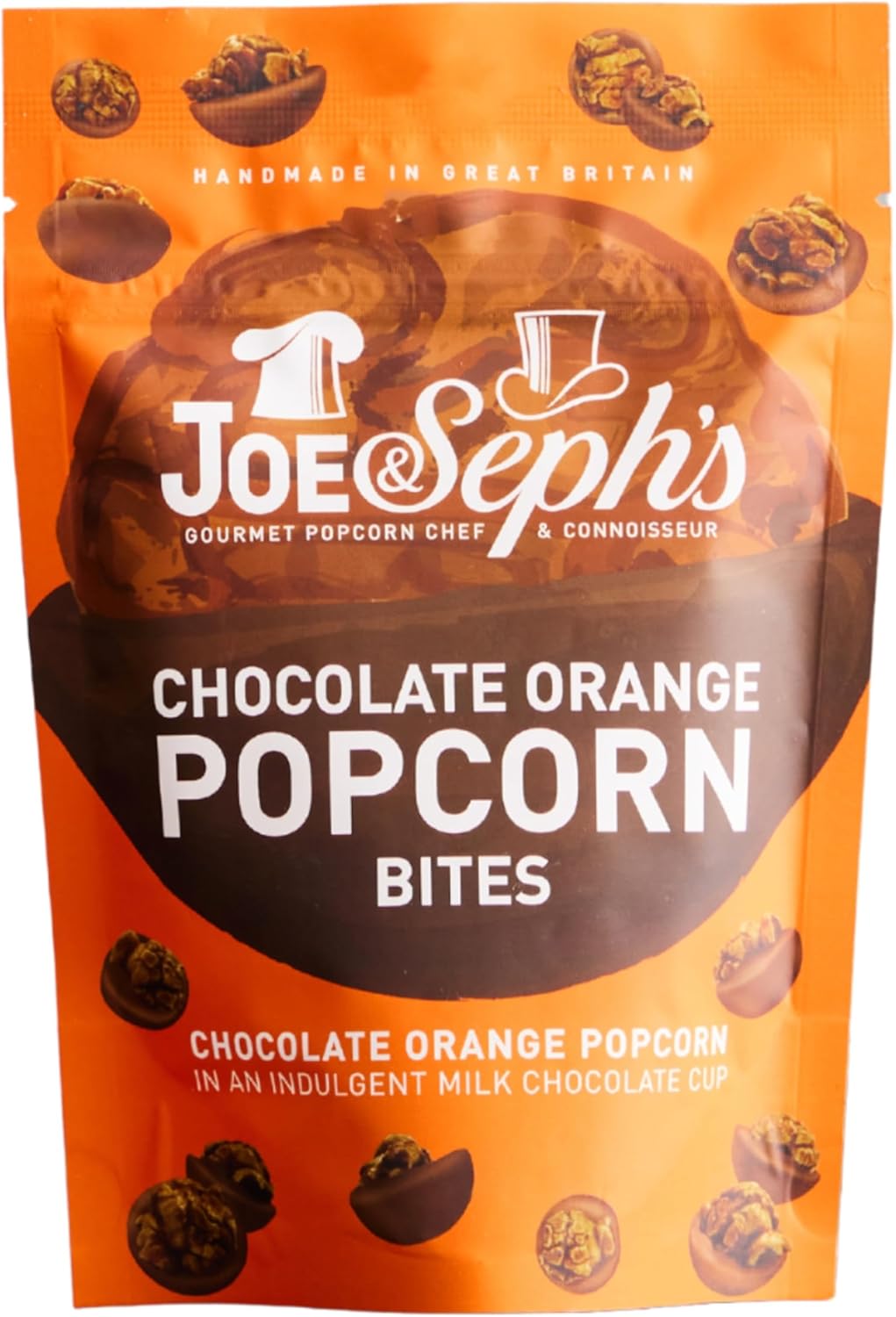 Joe & Seph’s Milk Chocolate Orange Popcorn Bites (1x63g) | Chocolate coated popcorn, salted caramel, milk chocolate, air popped popcorn, popcorn snack, on the go snack, sweet treat-0