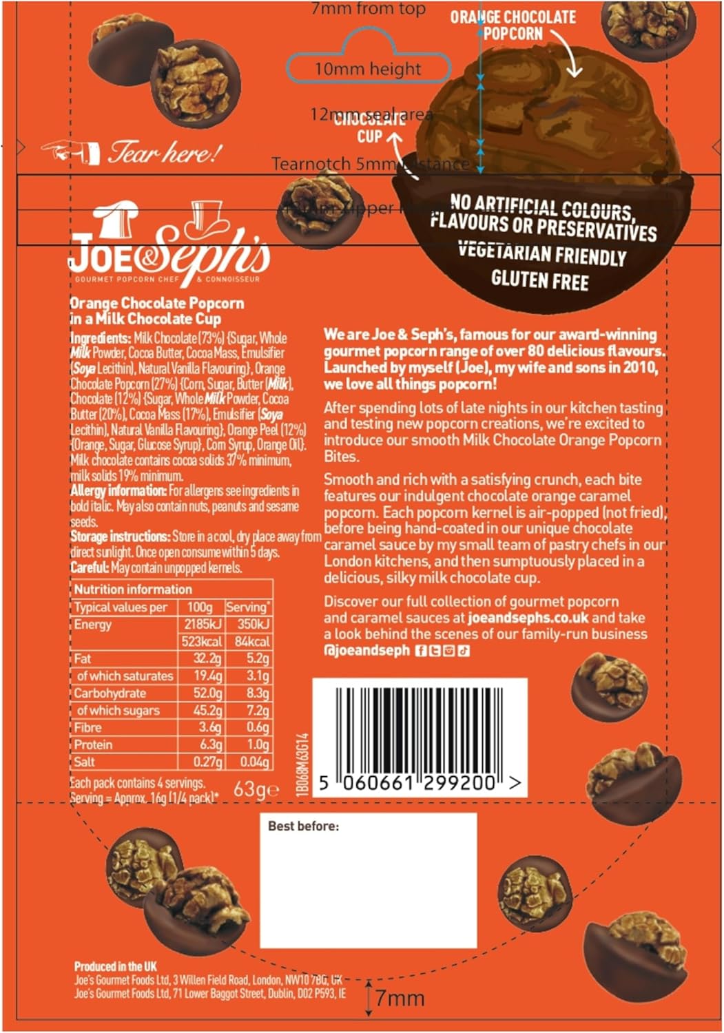 Joe & Seph’s Milk Chocolate Orange Popcorn Bites (1x63g) | Chocolate coated popcorn, salted caramel, milk chocolate, air popped popcorn, popcorn snack, on the go snack, sweet treat-3