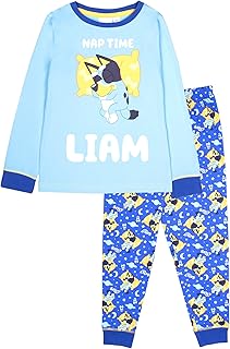 Bluey - Personalised Long Sleeve Pyjama - 100% Cotton, Soft & Warm Winter PJs for Boys & Girls - 4-5 Years Blue