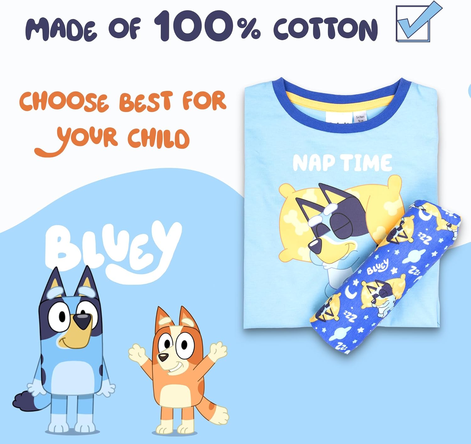 Bluey - Personalised Long Sleeve Pyjama - 100% Cotton, Soft & Warm Winter PJs for Boys & Girls - 4-5 Years Blue-4