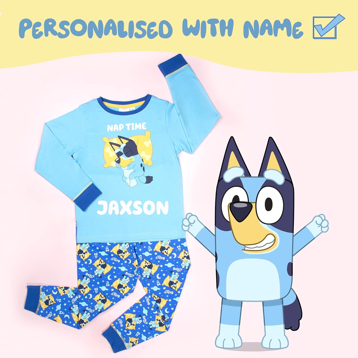 Bluey - Personalised Long Sleeve Pyjama - 100% Cotton, Soft & Warm Winter PJs for Boys & Girls - 4-5 Years Blue-5