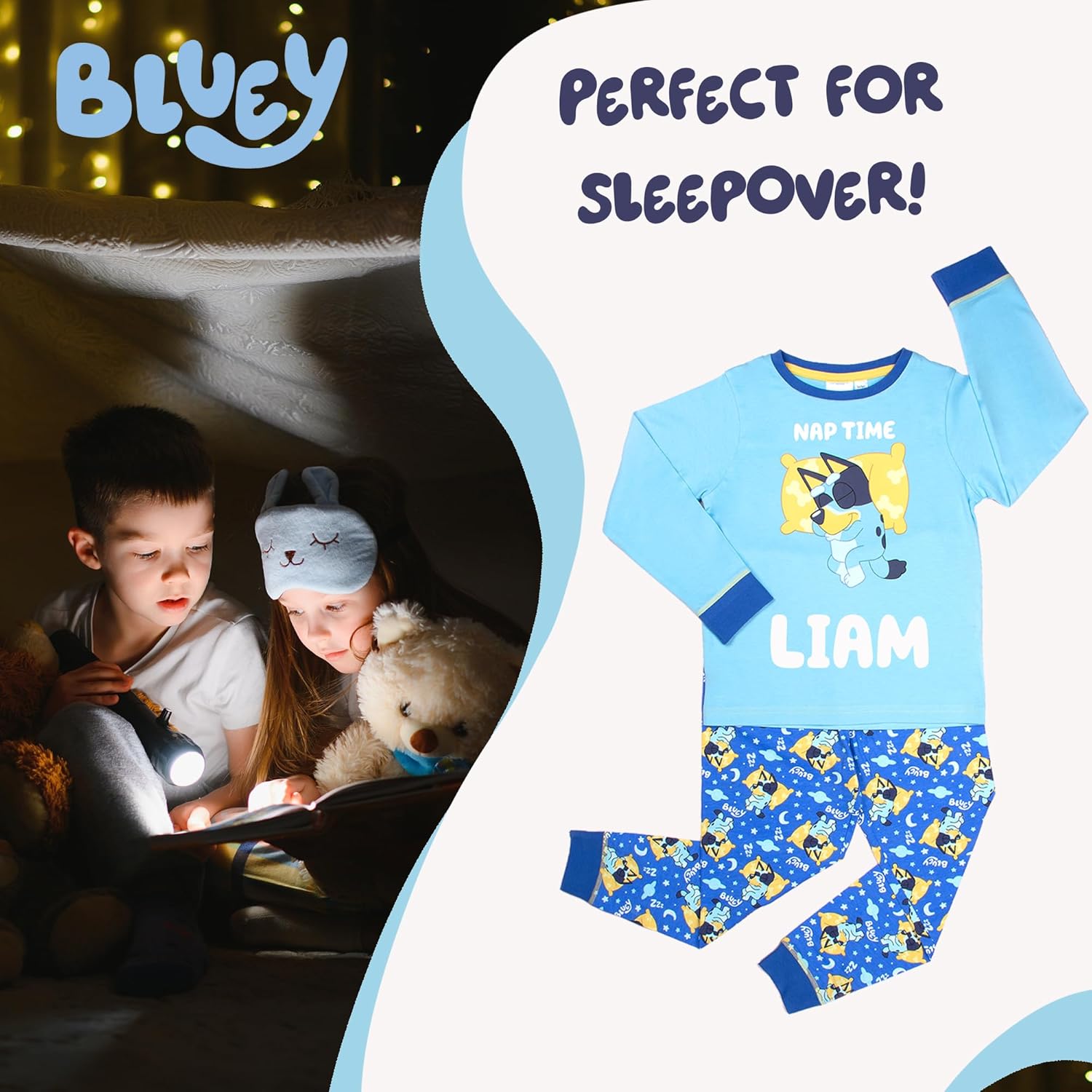 Bluey - Personalised Long Sleeve Pyjama - 100% Cotton, Soft & Warm Winter PJs for Boys & Girls - 4-5 Years Blue-6