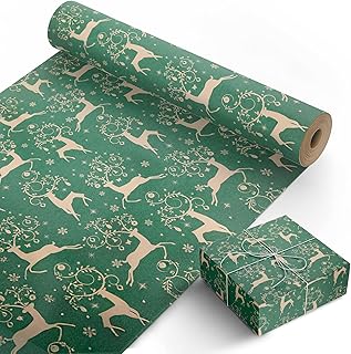 KEPLIN Wrapping Paper Roll - Premium Quality Festive Kraft Paper - Wrinkle Resistant with Unique Designs - Multipurpose Wrapping Paper for Gifts, Arts & Crafts Projects (44.5cm x 25m)