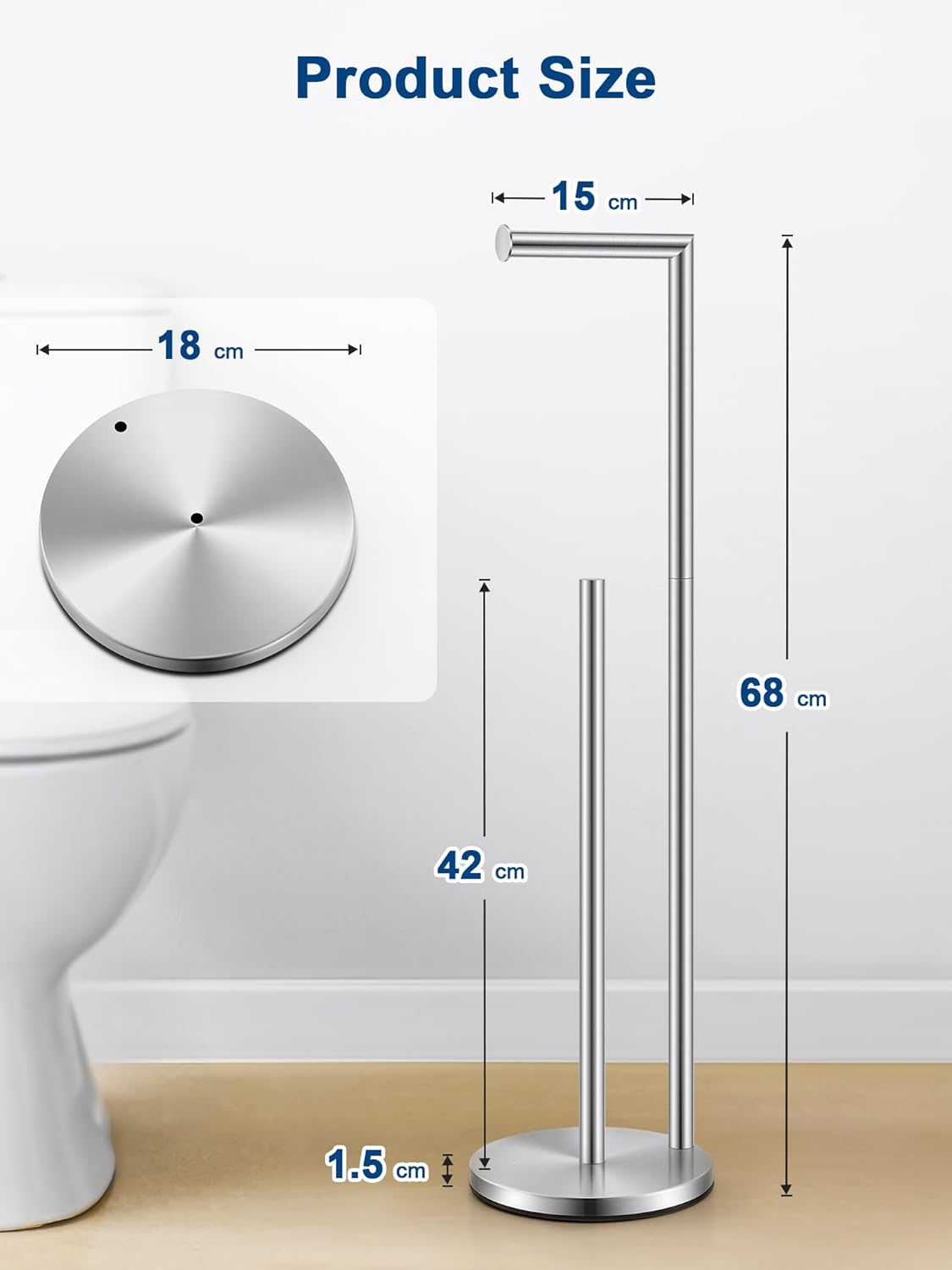 HEETA Toilet Roll Holder Free Standing, Modern Toilet Paper Holder Stainless Steel Bathroom Stand Holds 5 Paper Rolls, Non-Slip and Non-Rust Toilet Tissue Holder with Suction Cups and Weighted Base-2