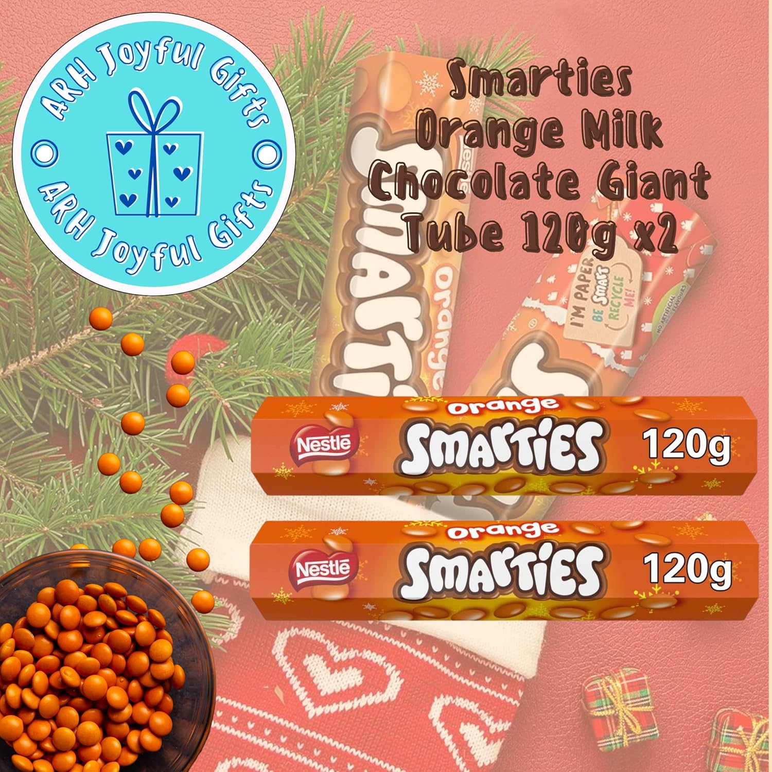 x2 Smarties Orange Milk Chocolate Giant Tube 120g - Great as Christmas Chocolate, Easter Chocolate, Halloween Chocolates and more!-1