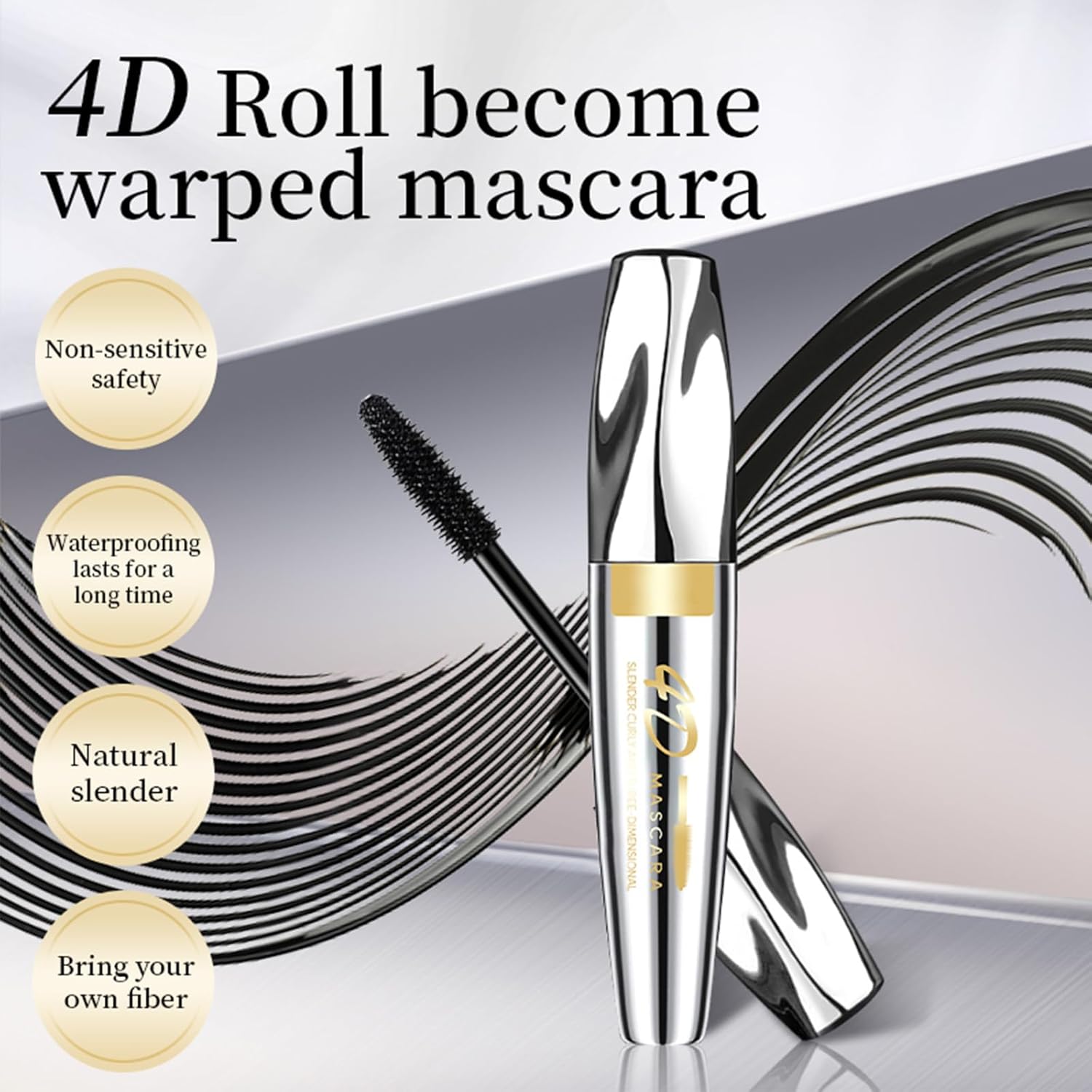 4D Silk Fiber Lash Mascara, Natural Smudge-proof & Waterproof Mascara, Black Thickening Lengthening Mascara Volume and No Clumping, Lasting All Day（Black,8g）-1