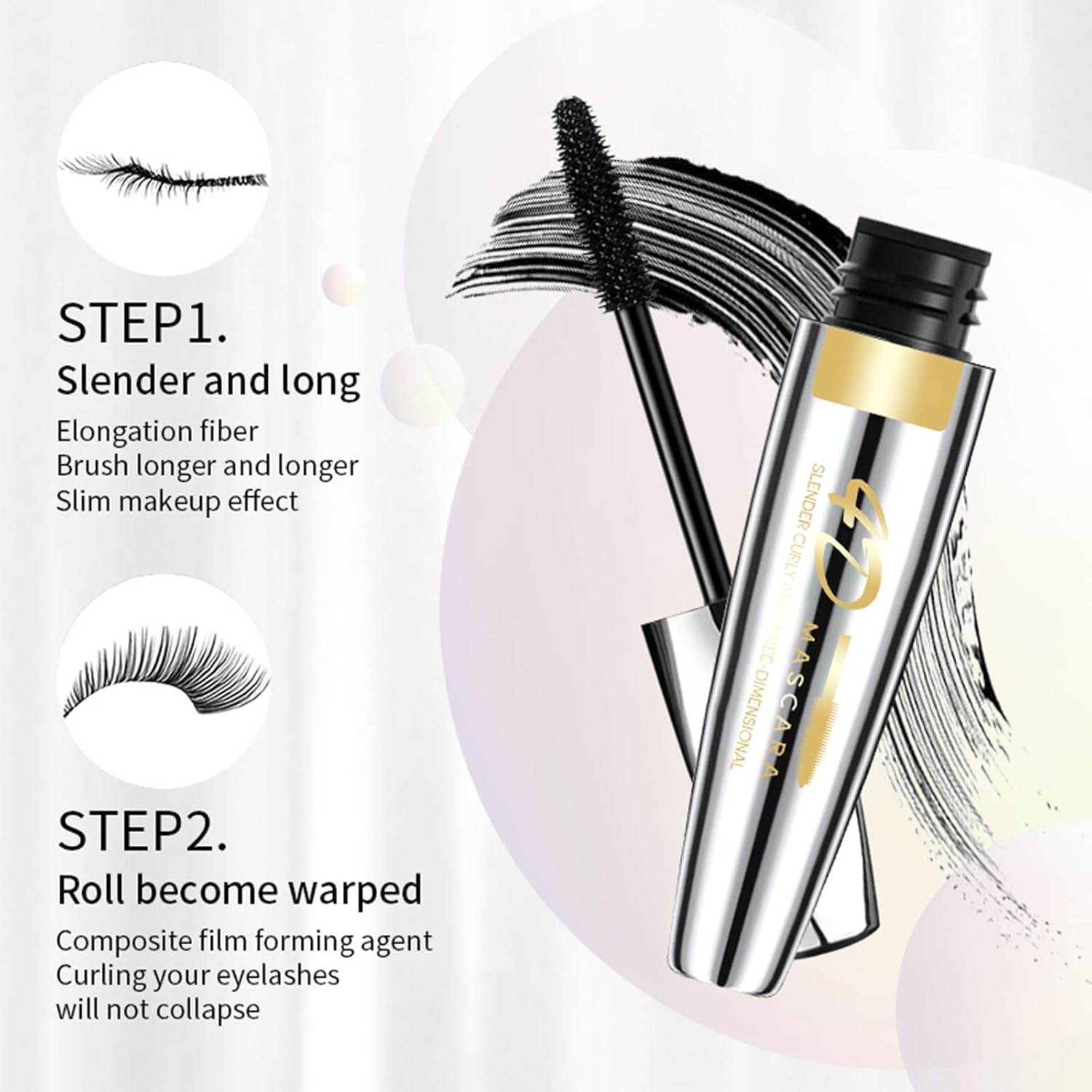 4D Silk Fiber Lash Mascara, Natural Smudge-proof & Waterproof Mascara, Black Thickening Lengthening Mascara Volume and No Clumping, Lasting All Day（Black,8g）-2