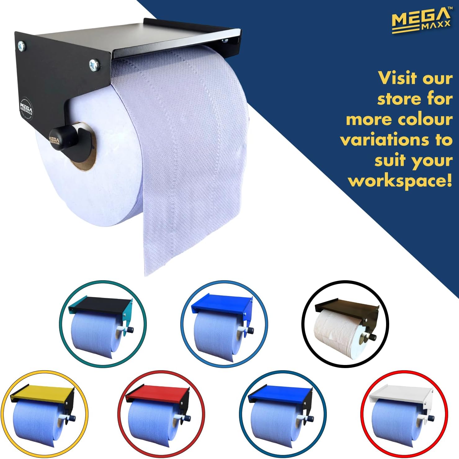 MegaMaxx Blue Roll Dispenser Wall Mounted - Blue Roll Holder With Storage Shelf - Industrial Paper Towel Dispenser And Holder - Ideal For Office, Home, Warehouse, Workshop, Factory-1