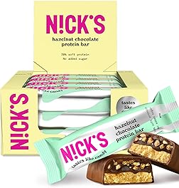 NICKS Keto Protein Bar Hazelnut Chocolate, 15 g Protein, 209 Calories, Low Carb Nougat Snacks without Added Sugar Gluten Free (12 x 50 g)