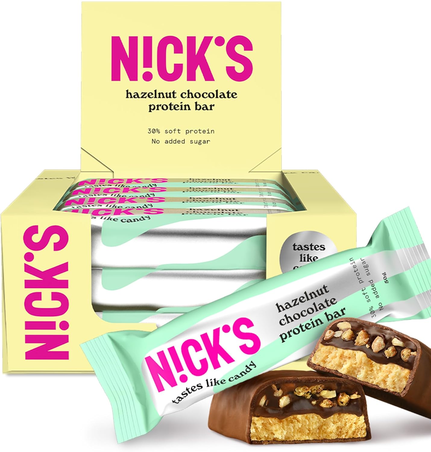 NICKS Keto Protein Bar Hazelnut Chocolate, 15 g Protein, 209 Calories, Low Carb Nougat Snacks without Added Sugar Gluten Free (12 x 50 g)-0