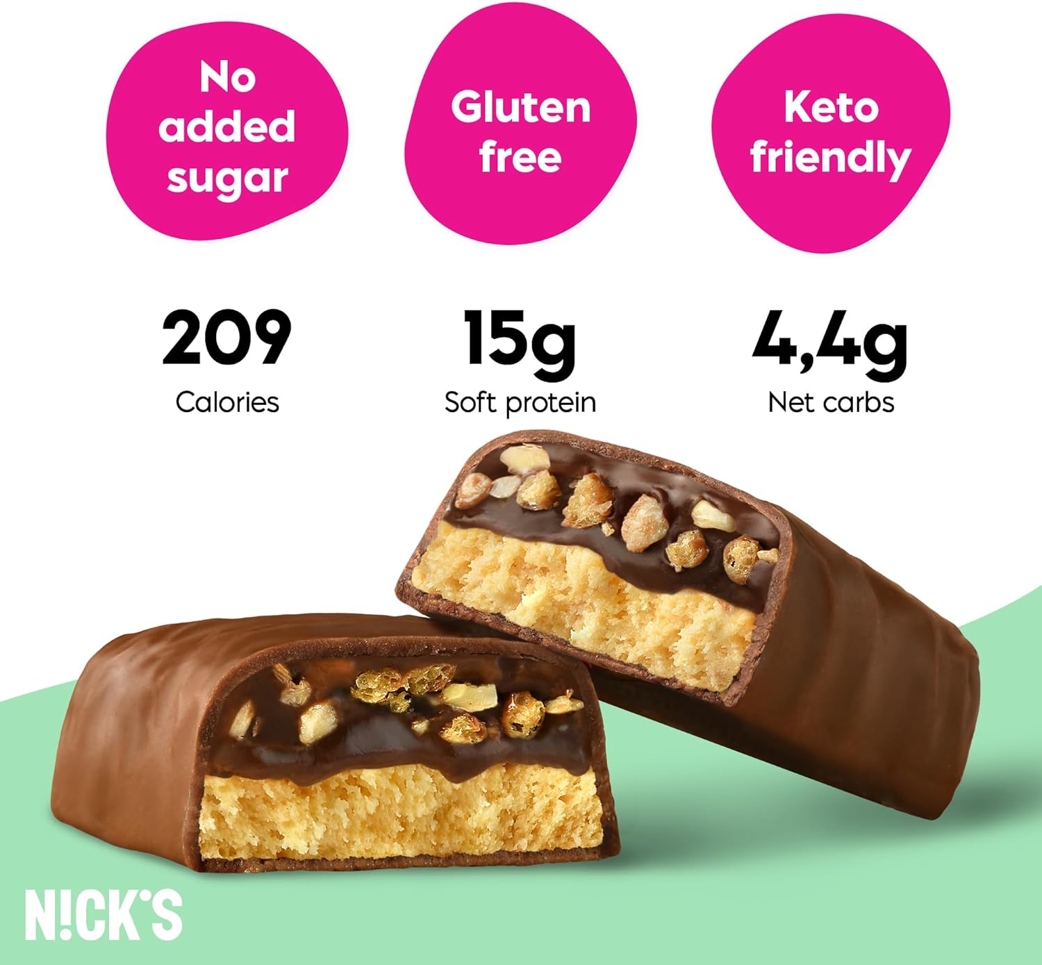 NICKS Keto Protein Bar Hazelnut Chocolate, 15 g Protein, 209 Calories, Low Carb Nougat Snacks without Added Sugar Gluten Free (12 x 50 g)-2