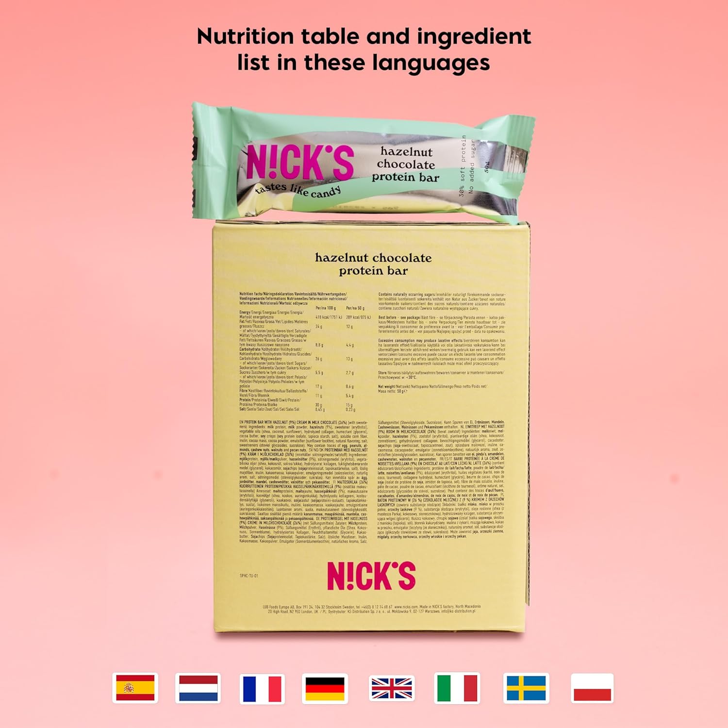 NICKS Keto Protein Bar Hazelnut Chocolate, 15 g Protein, 209 Calories, Low Carb Nougat Snacks without Added Sugar Gluten Free (12 x 50 g)-5